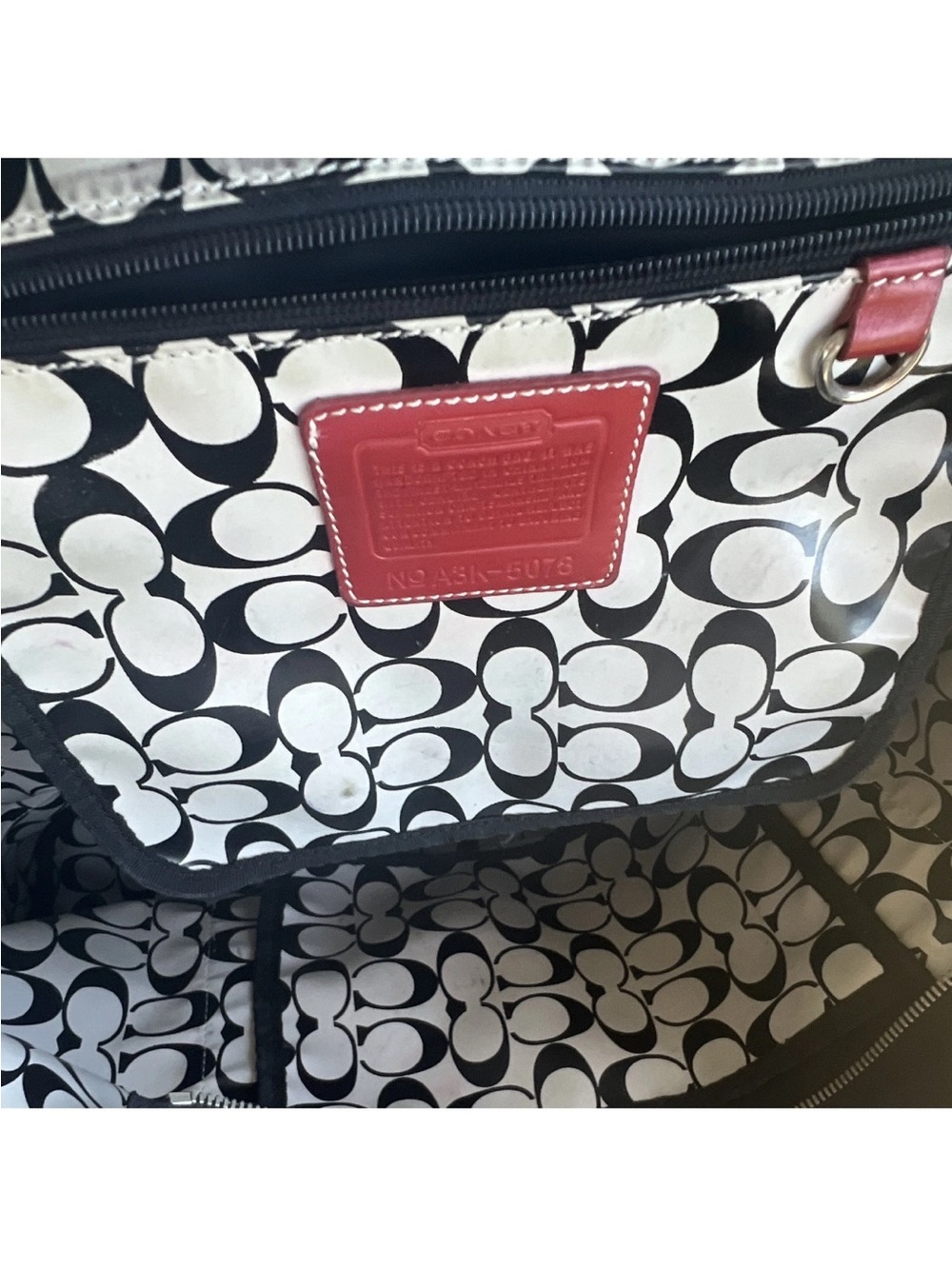 Coach Black Canvas Travel Tote with Brown Trim and Red Accent - Picture 5 of 5